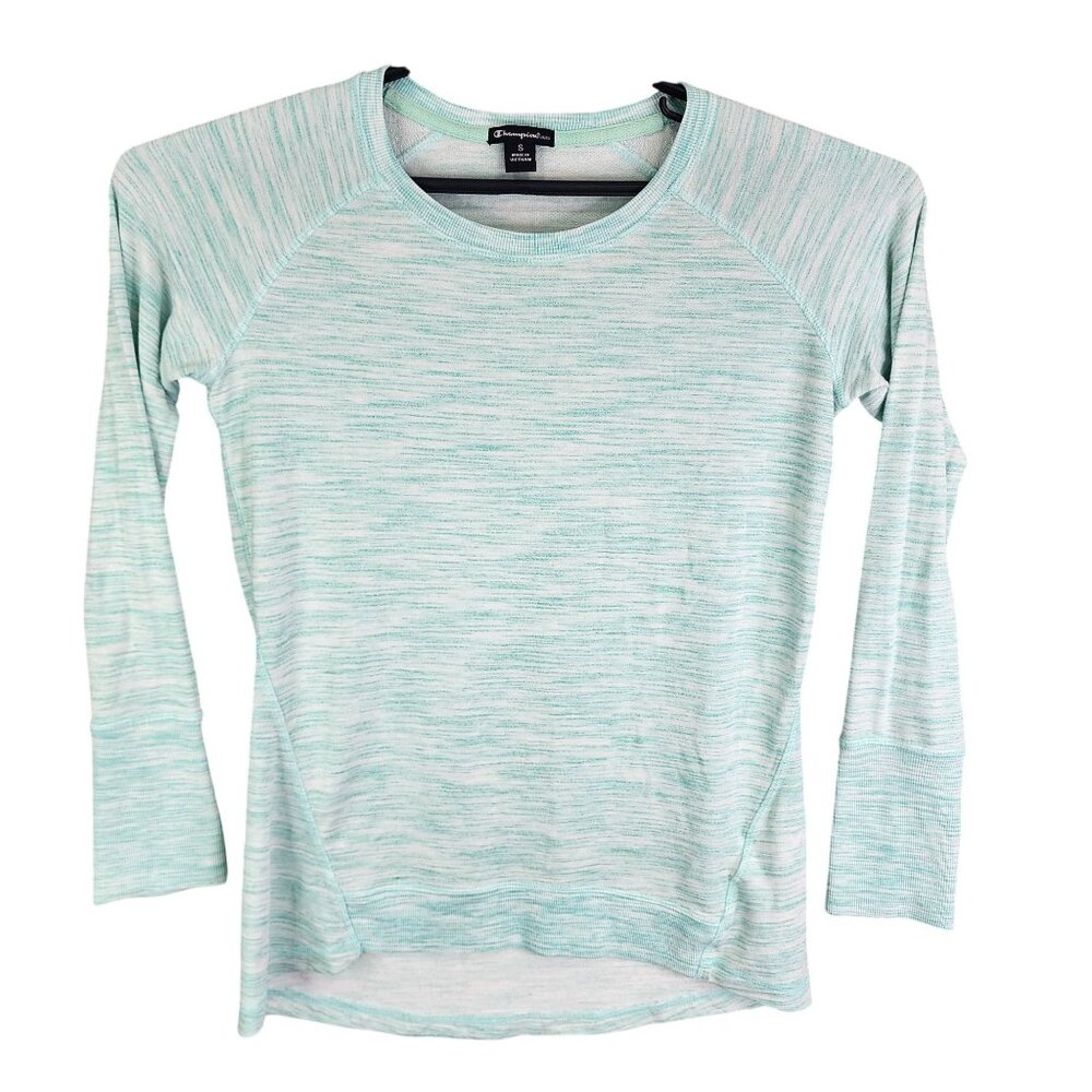 Womens Green White Striped Champion Elite Top Raglan Long Sleeve Crew Neck S